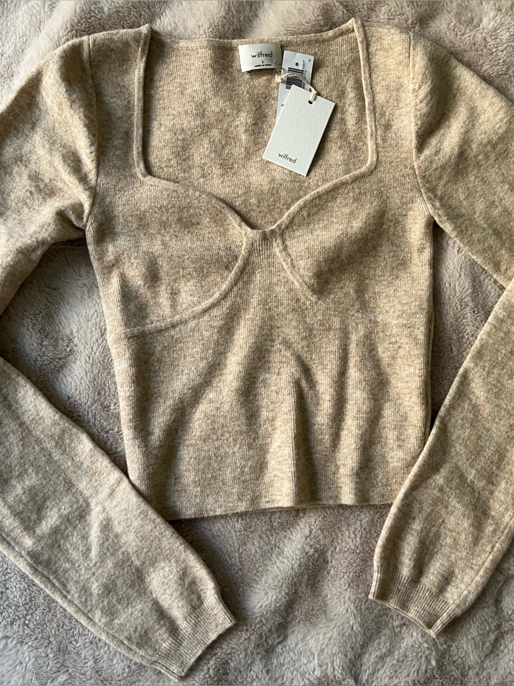 NWT Aritzia Wilfred Greer Sweater Heather Light Oatmeal Size S - Picture 4 of 9